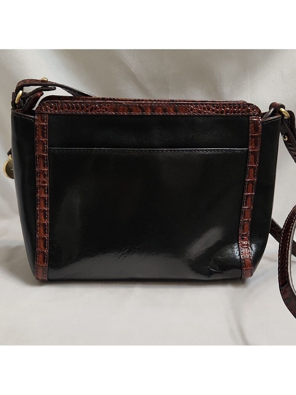 Brahmin Tuscan Tri-texture Carina Black Brown Leather Shoulder Bag - Picture 3 of 15